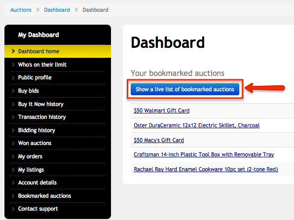 bookmark dashboard page