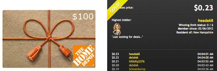 $100 Home Depot Deal on DealDash